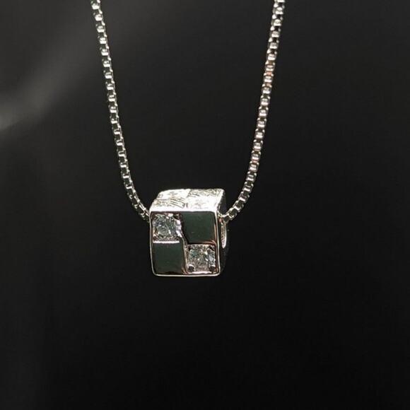 Geometric Square Cube Pendant Necklace Minimalist Design Sterling Silver 925 NWT - Picture 5 of 13